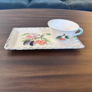 Italy Hand Painted Vintage Pottery Lunch/Snack Plate and Tea Cup